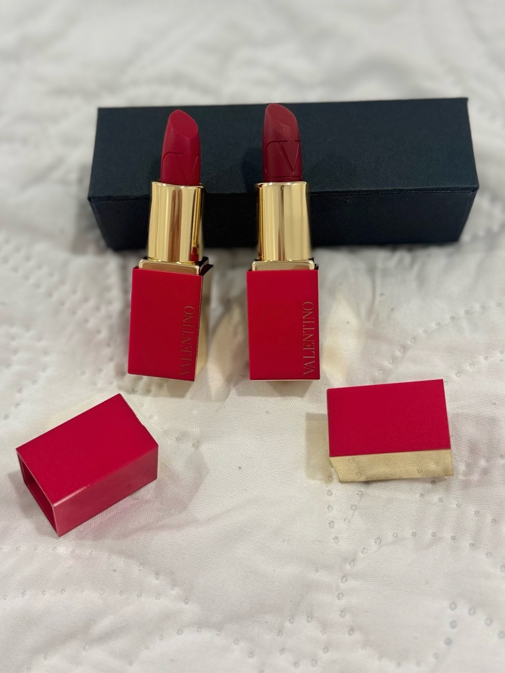 Valentino Lipstick Duo in Vibrant Red with Gold Accents